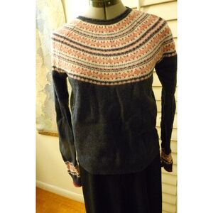 Anthropologie Tabitha Webb Wool Sweater Fair Isle Floral Yoke Navy Pink Nordic S